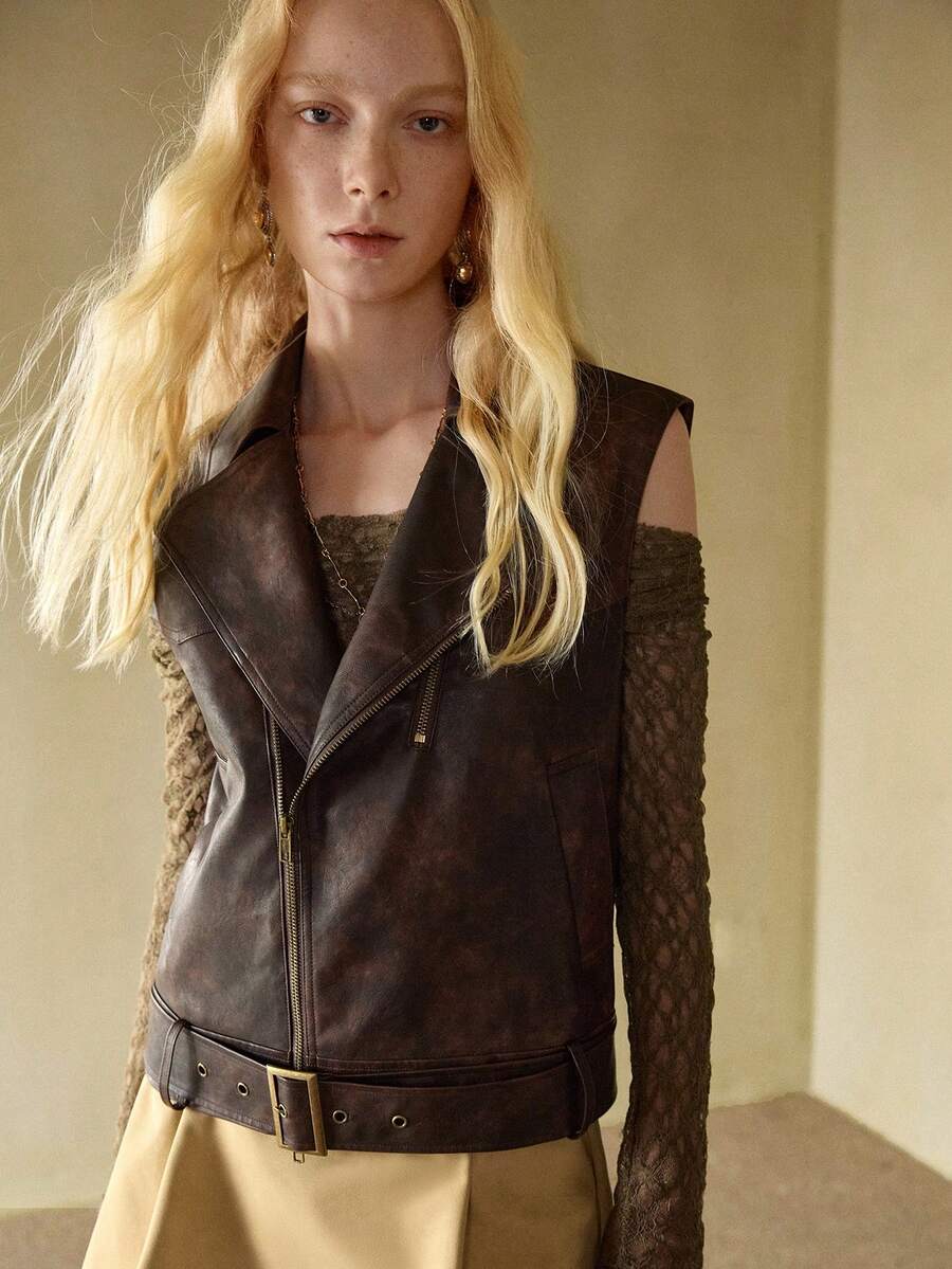 MOTF STUDIO CHALECO SIN MANGAS CON SOLAPA PARA MUJER, OTOÑO/INVIERNO - Marrón Mocha - Ver 2