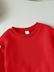 SHEIN 女婴可爱百搭米色蝴蝶结长袖卫衣，简约百搭风格，适合室内、户外滑雪、日常穿着、运动、玩耍、派对、拍照、秋冬季圣诞节假期等场合。 - 紅色 - 查看 3