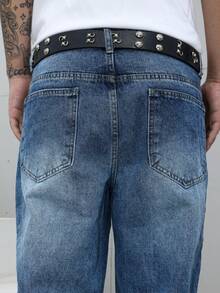 Manfinity LEGND Herren-Jeans in Blau mit Used-Look, schmal geschnitten, verwaschen, lässig-elegant – die perfekte Jeans für Freunde und Ehemänner. - Mittele Waschung - Übersicht 4