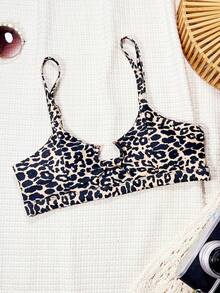 Swim Vcay Top de bikini sexy de mujer con estampado de leopardo y anillos enlazados para el verano - Multicolor - Ver 5