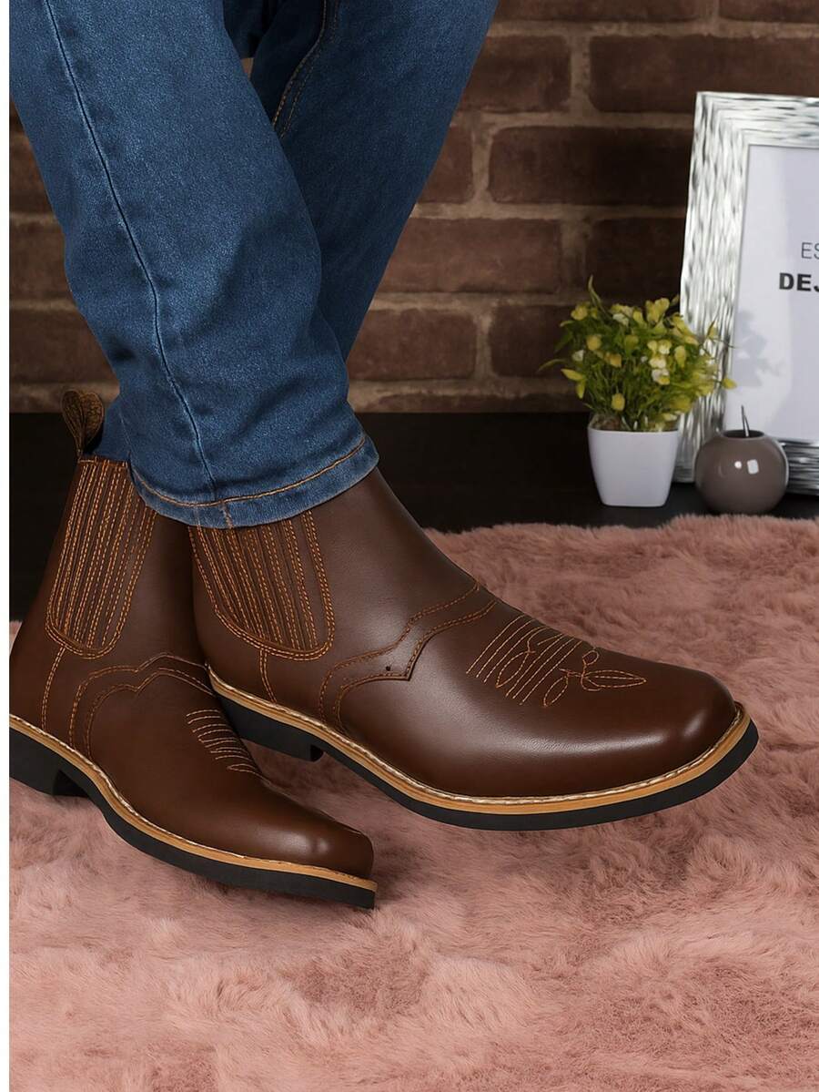 Fratello Select Fratello botines vaqueros en piel genuina color café para hombre 0267, diseño western, perfectas para eventos, uso diario o looks western urbanos, bota vaquera hombre, botas cafés, estilo vaquero, country, calzado mexicano - Café Café - Ver 1