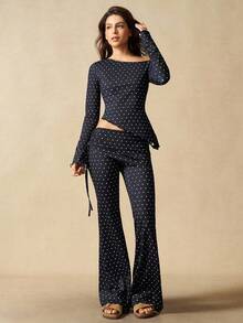 VARSIVA Quần legging gập thời trang dành cho nữ Quần ống loe in họa tiết chấm bi Quần dài ống loe Quần tập yoga ống rộng Quần legging ống rộng dành cho nữ - Nhiều màu - Xem 2
