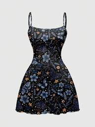 Fairycore Robe mini pour femmes avec imprimé mystérieux de forêt sombre, papillon et céleste, bleu et violet