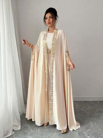 Rafferiza Women's Splice Ribbon Batwing Sleeve Jacket & Dress Elegant 2 Pieces Set