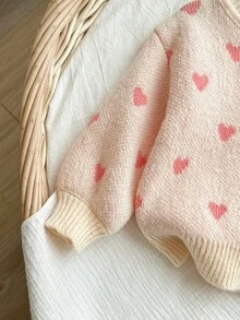 SHEIN Babygirl Cute Heart Pattern Long Sleeve Knitted Sweater, Versatile For Autumn/Winter - Multicolor - View 3