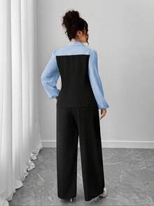 Elenzga 古怪优雅系列（忧郁气质）（周三美学）黑白拼接复古美学两件套优雅服饰 - 淺藍色 - 查看 2