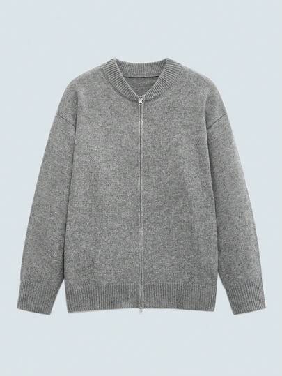 Modcrash Herren einfarbiger, lässiger, locker sitzender Langarm-Reißverschluss-Strickjacke, geeignet für Herbst/Winter