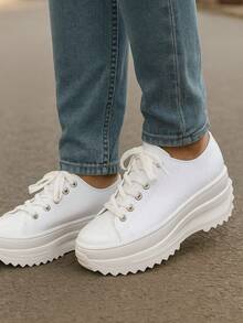 TENIS CASUALES PARA MUJER, PLATAFORMA, COMODOS, MODA, COLEGIO, CALLE - Blanco - Ver 1