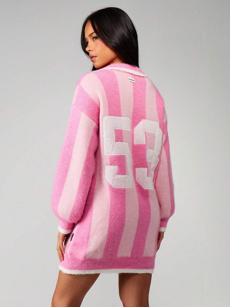 Missguided x Playboy Oversized Striped Knitted Sweater Dress With V-Neck Long Sleeves Fall Winter Casual Mini Dress