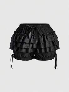ROMWE Goth Quần short bí ngô họa tiết hoa satin tối màu cho nữ cỡ lớn - màu đen - Xem 6