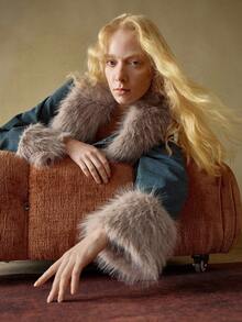 MOTF STUDIO WOMEN CONTRAST FAUX FUR DENIM JACKET, AUTUMN/WINTER