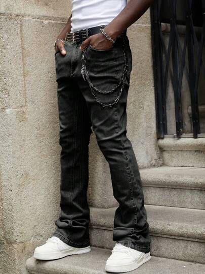 Street Life Jeans décontractés à coupe évasée et superposée avec poches pour hommes