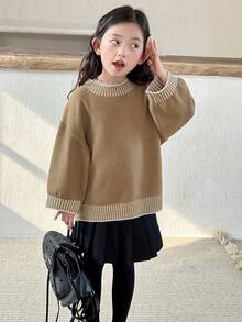 DAZY Young Girls Round Neck Solid Color Casual Long Sleeve Sweater, Autumn/Winter