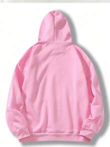 SHEIN Women's Casual Daily Commute Letter Print Kangaroo Pocket Drawstring Hooded Thermal Lined Sweatshirt, Autumn/Winter - Pink - View 2