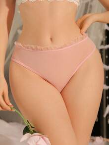 Quần lót nữ màu hồng nhạt, chất liệu voan mỏng, họa tiết nơ chéo, viền bèo nhún, thích hợp cho lễ hội âm nhạc, tiệc tùng, các dịp lễ hội, kiểu dáng dễ thương, đáng yêu, phong cách babydoll, công chúa, gợi cảm. - Hồng - Xem 3