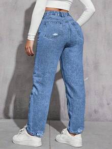 SHEIN ICON Plus Size Women Casual Vacation Street Ripped Non-Stretch Light Grey Denim Jeans