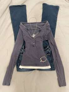 INAWLY 女士修身长袖二合一 T 恤