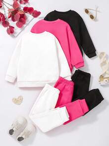 SHEIN Elladie kids 女童休闲套头卫衣+运动裤两件套，百搭实用，多种穿搭方式，适合搭配各种外套，如大衣、夹克，日常出行皆宜。 - 彩色 - 查看 2
