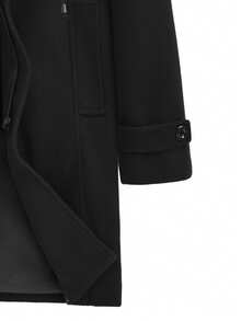 Manfinity CasualCool 男士休闲连帽粗花呢长袖外套，秋冬季男士休闲日常通勤简约纯色拉链连帽中长款粗花呢外套，秋冬季质感优良，舒适保暖，适合外出穿着，可作为节日礼物送给丈夫、男友、兄弟。 - 黑色 - 查看 4