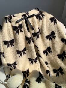 Comfortcana 女士休闲撞色蝴蝶结装饰长裤 - 白色 - 查看 4