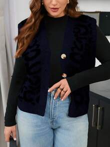 SHEIN Frenchy Plus Size Casual Leopard Print Knit Vest Cardigan In Fall/Winter - Multicolor - View 4