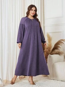Lacomfia 大码女式优雅休闲针织连衣裙 - 紫色 - 查看 4