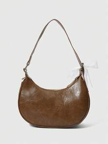 ROMWE Kawaii Women's Fashion Daily Commute Doll Brown Button Motorcycle Bag - Brown - View 2