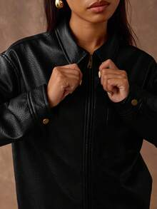 SHEIN BAE Women's Solid Color Minimalist Casual Long Sleeve Jacket,Fall,Cozy Fall And Winter Clothes For Women