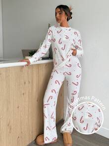 Aloruh 女士优雅休闲全印花圣诞图案圆领长袖 T 恤连衣裙，圣诞装 - 彩色 - 查看 2