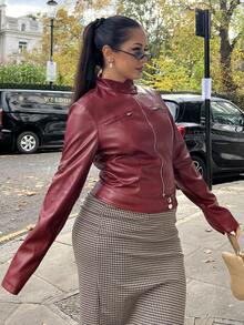 NegzBox Women's Fashion Long Sleeve Zipper Versatile Short Jacket In Fall/Winter - Red - View 4