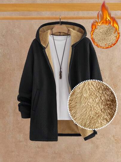 Manfinity NXTstreet Men's Thermal Lined Zip-Up Hooded Lined Long Sleeve Overcoat, Autumn/Winter