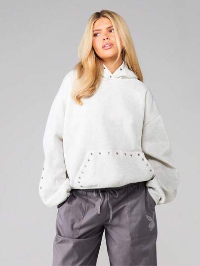 MISSGUIDED Sudadera con capucha con detalle de ojal, cordón y bolsillo delantero para uso casual diario de mujer