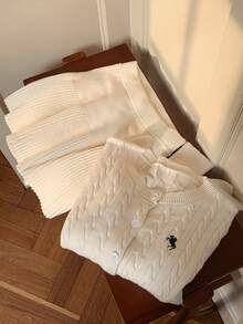 Comfortcana Women's Autumn/Winter Knight Pattern Long Sleeve Knitted Cardigan And Knitted Mini Skirt Casual 2 Pieces Set