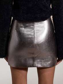 Dancing Leopard 银色哈雷半身裙，金属质感，适合冬季晚间活动、庆典、酒吧舞池等场合，精致现代，光泽亮丽，永不过时，百搭优雅。 - 銀色 - 查看 2