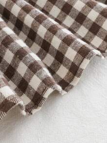 Cozy Pixies Baby Girl Brown Plaid Contrast Bow Collar Puff Sleeve Soft & Comfortable Dress - Coffee Brown - View 6