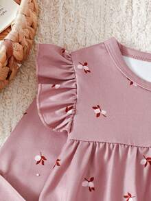 SHEIN 2 Stücke/Set Elegantes Mädchen Ditsy Blumen Rundhals Langarm Top und Hose, bequemer Pyjama Set - Pink - Übersicht 5