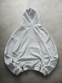 PAVTROS Sudadera con capucha gris claro de estilo callejero para hombre Manfinity Streetrush, con tela de franela, bordado 3D de texto en inglés, adecuada para festivales de música al aire libre, salidas casuales, regalo para novio/esposo, aniversario. Sudadera con capucha, manga larga, estilo callejero. - Gris Claro - Ver 4