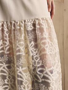 EMERY ROSE Gonna a-line in poliestere e rete ricamata e con patchwork, adatta per l'uso quotidiano - Albicocca - Visualizzare 8