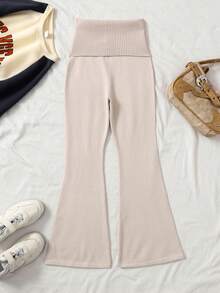SHEIN Serisse Kids Pantalon en tricot évasé à taille haute simple et unicolore pour préadolescentes, couleur abricot, convient pour la maison, l'extérieur, le port casual quotidien. Pantalon évasé en tricot, pantalon évasé blanc, pantalon évasé abricot, pantalon en tricot côtelé abricot, pantalon en tricot blanc, pantalon évasé en tricot, pantalon évasé en tricot côtelé, assortis mère-fille, maman et moi, pour l'automne/l'hiver
