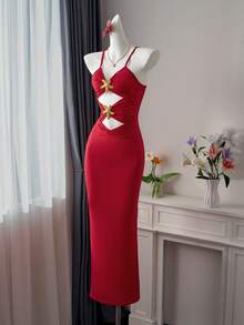Bellisia Robe de plage à 3 niveaux avec imprimé étoile de mer pour femmes, rouge vin - Rouge - Voir 5