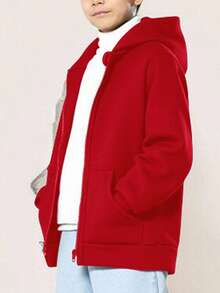 SHEIN 小男孩休闲夹克 Wtt 官方网站，男孩冬季外套，连帽拉链运动衫，学校，基本款上衣，冬季上衣，适合春季、夏季、秋季、冬季学校、花园、海滩、生日 - 紅色 - 查看 5