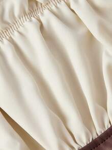 SHEIN MOD Women's PU Patchwork Lace Up Waist Lantern Sleeve Blouse,Halloween - Apricot - View 4