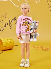 TOM & JERRY X SHEIN 少女卡通杰瑞字母图案圆领休闲可爱卫衣