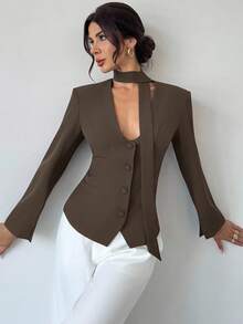 Firerie Damen Lässig Elegant Slim-Fit Beliebte Farbe Blazer, geeignet für Geschäftsverhandlungen, Pendeln/Lehrerbekleidung/Bürobekleidung/Herbstbekleidung für Frauen/Winterbekleidung für Frauen/Schickes Herbst/Braune Oberbekleidung - Khaki - Übersicht 3
