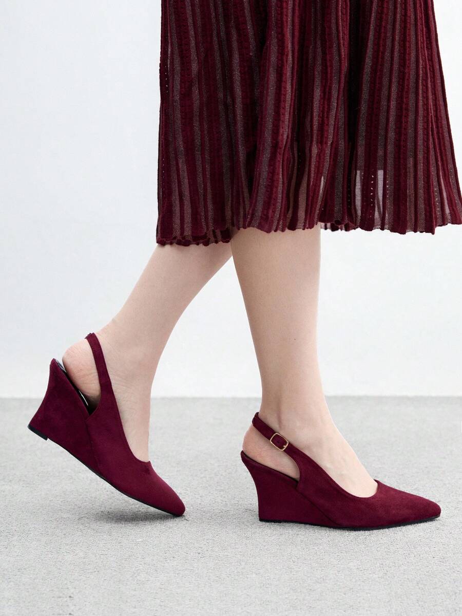 CUCCOO BIZCHIC Zapatos de cuña simples y versátiles para el trabajo diario de las mujeres - Burdeos - Ver 1