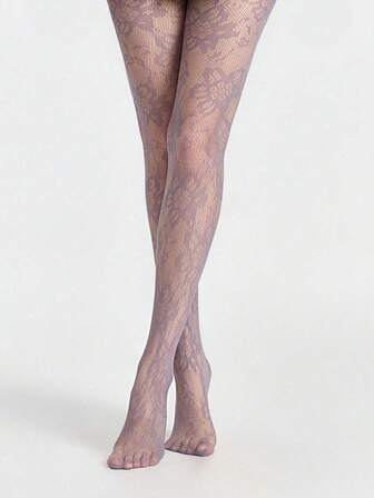 ROMWE Avant 1 Paar sexy Blumen-Spitzen-Fischnetz-Strumpfhosen, vintage erotische rosa undurchsichtige Strumpfhosen, dünne und dehnbare transparente Strümpfe