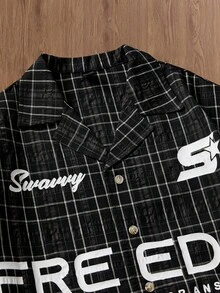 SWAVVY 男士格子长袖二合一衬衫，适合秋季穿着 - 黑色 - 查看 3