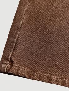 SHEIN Tween Girl Y2K Retro Washed High Waist Cat Whisker Washed Baggy Straight Leg Jeans, Fall Winter Back To School Streetwear - Brown - View 4