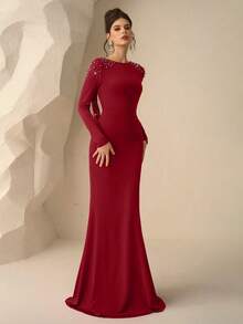 Coutiva Formal Evening Gown (Heavily Embellished) - Burgundy - View 6