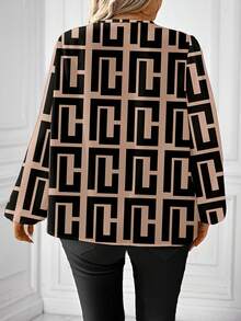 EMERY ROSE Plus Size Abstract Floral Pattern Versatile Comfortable Long Sleeve Top - Multicolor - View 2
